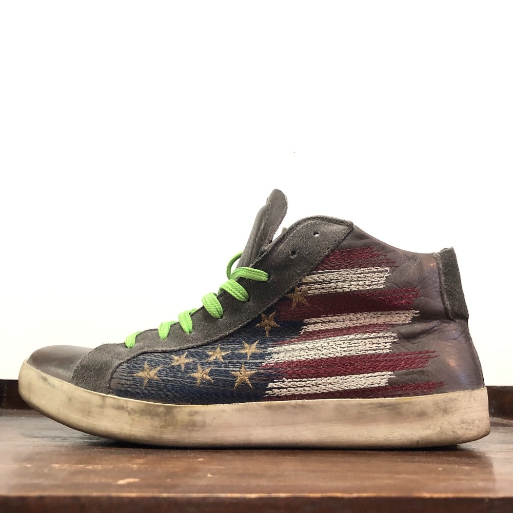Unique Grey Italian Leather American Flag Sneakers